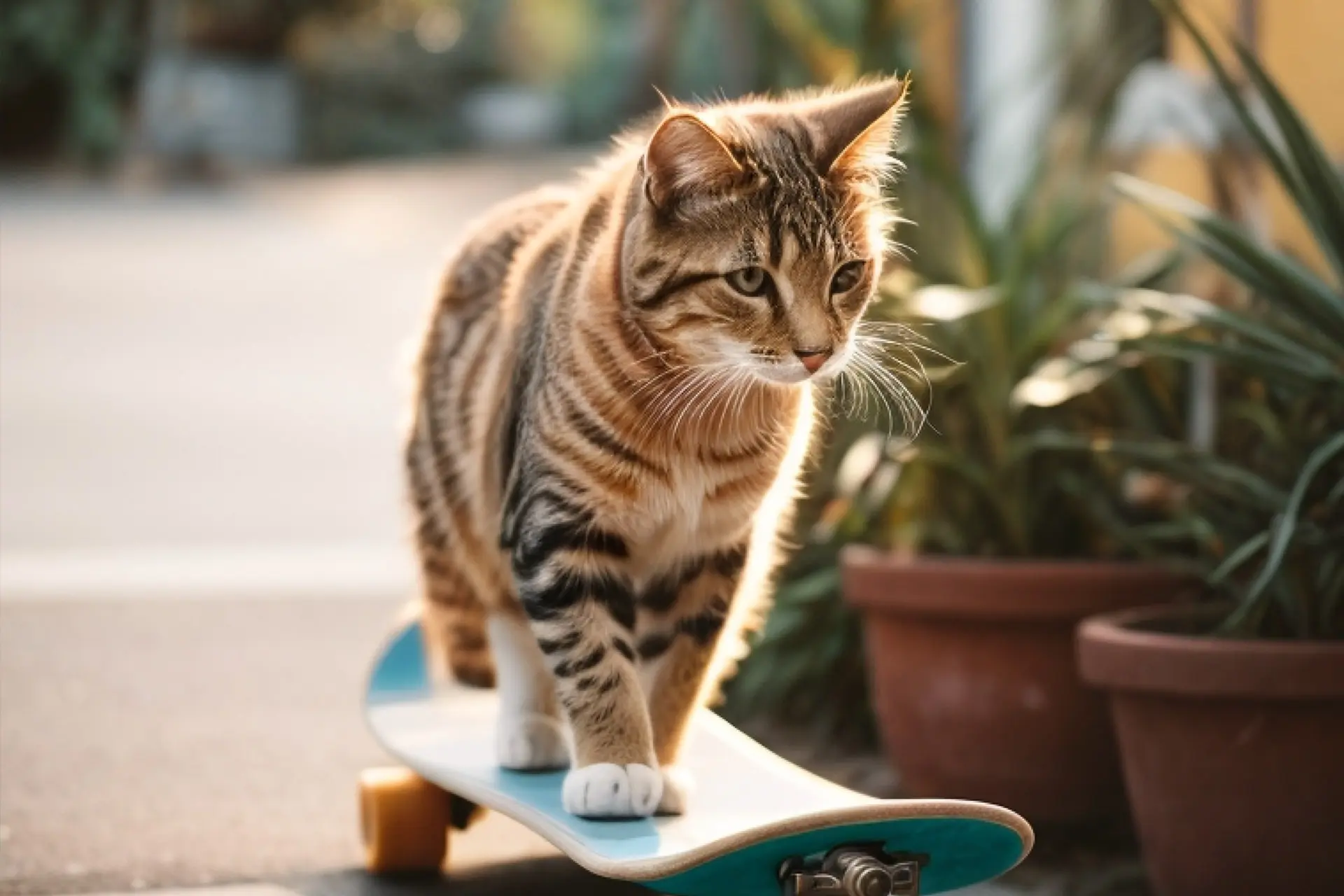 visuel d'un chat sur un skateboard généré par une IA