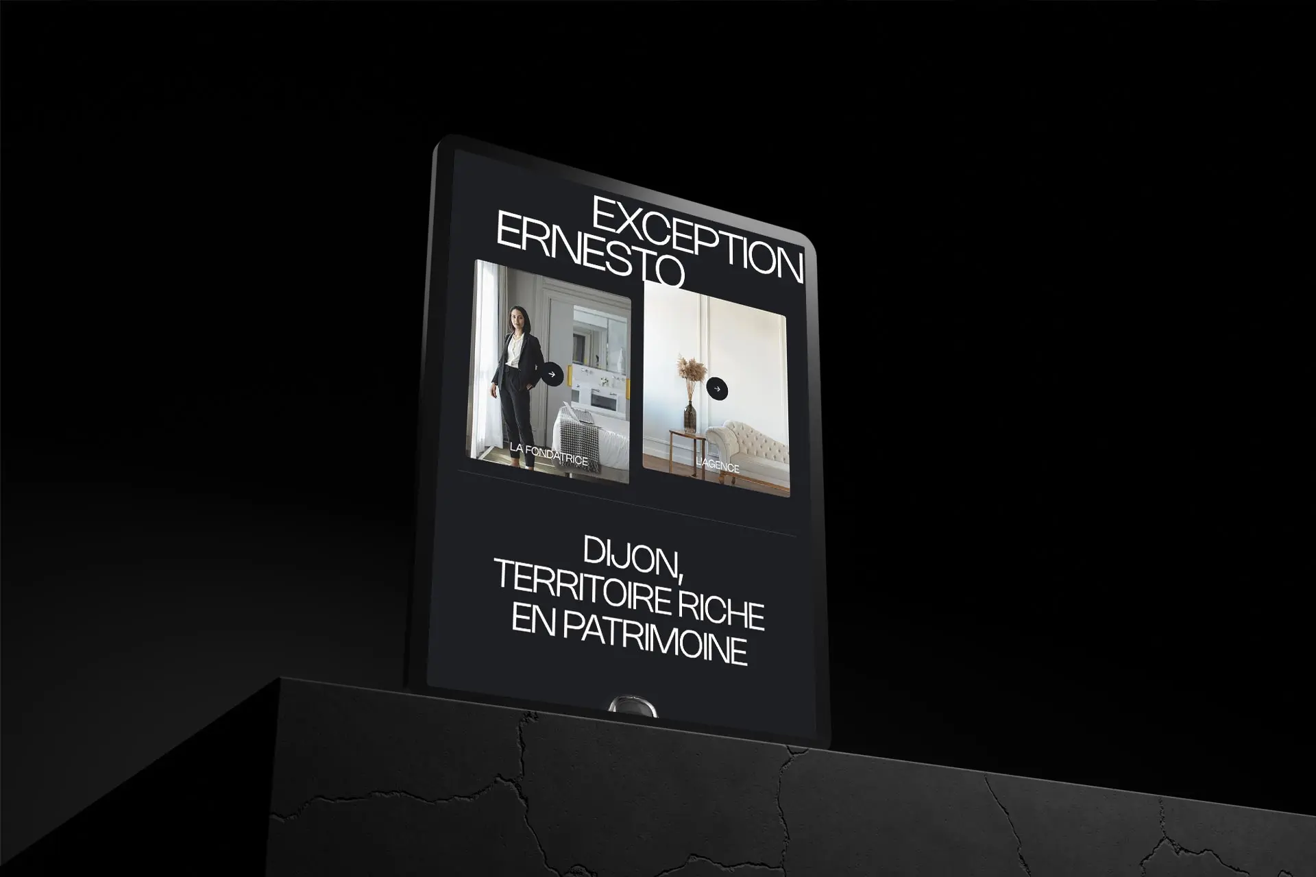 Mockup présentant la home page du site web d'Ernesto.